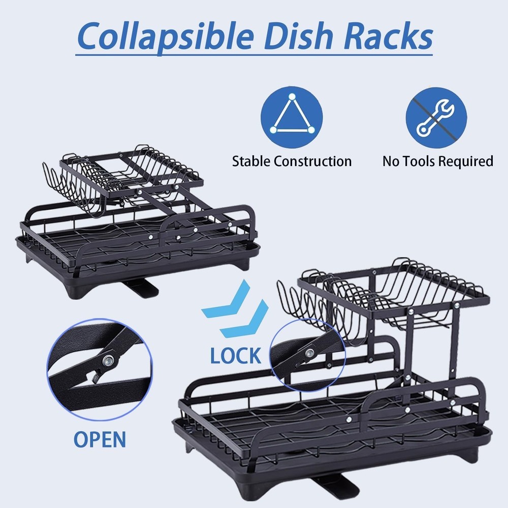 HOISIMDY 2 Tier Dish Drying Rack Automatic Drainage Board Space-Saving for Ki...