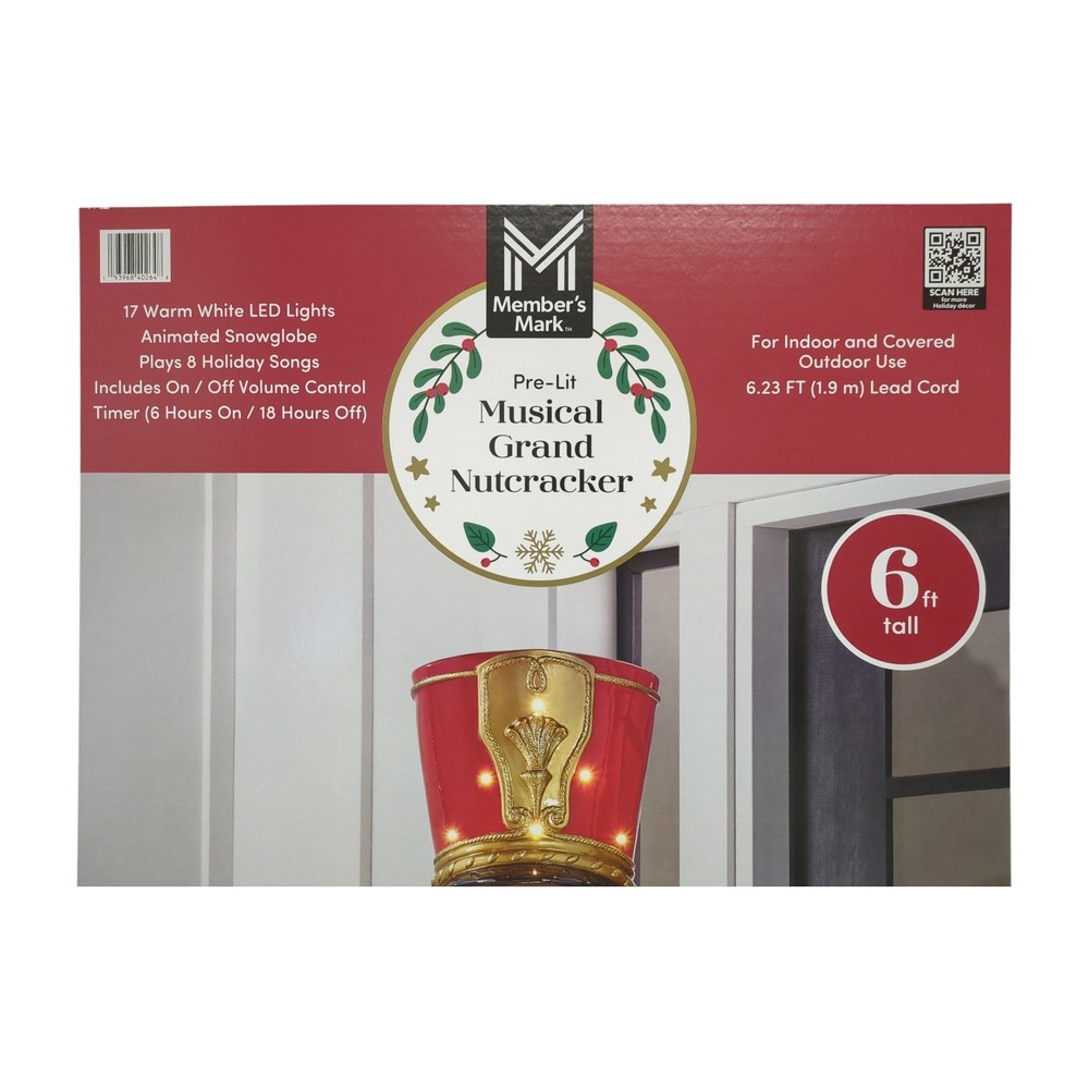 Member's Mark 6' Pre-Lit Musical Grand Nutcracker with Snowglobe, Multicultural