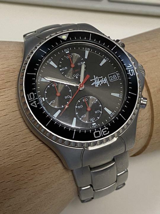 Used STUSSY Tour Master Silver Wrist Watch Metal Band with Tracking