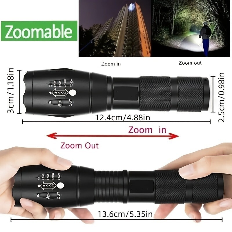 Super Bright Tactical LED Flashlight High Powered 5 Modes Zoomable Aluminum