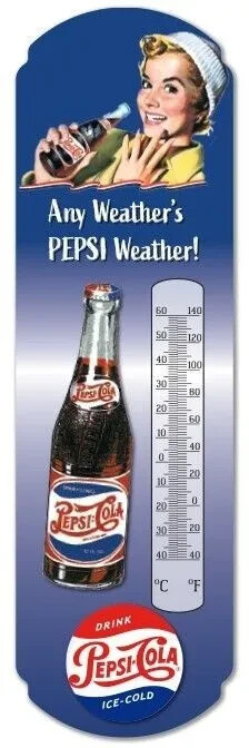 Pepsi Cola Any Weather's PEPSI Weather Metal Tin Thermometer Reproduction