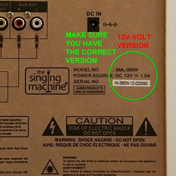12V Wall AC adapter power cable for The SINGING MACHINE SML-385W Karaoke System