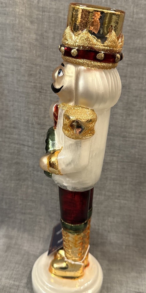 Decoris Glass Tabletop Nutcracker 12.5” NWT Gold White Red