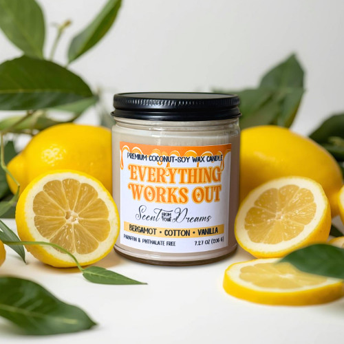 ☀️ Everything Works Out Candle | Coconut Soy Wax + Custom Gift Packaging 🕯️💌