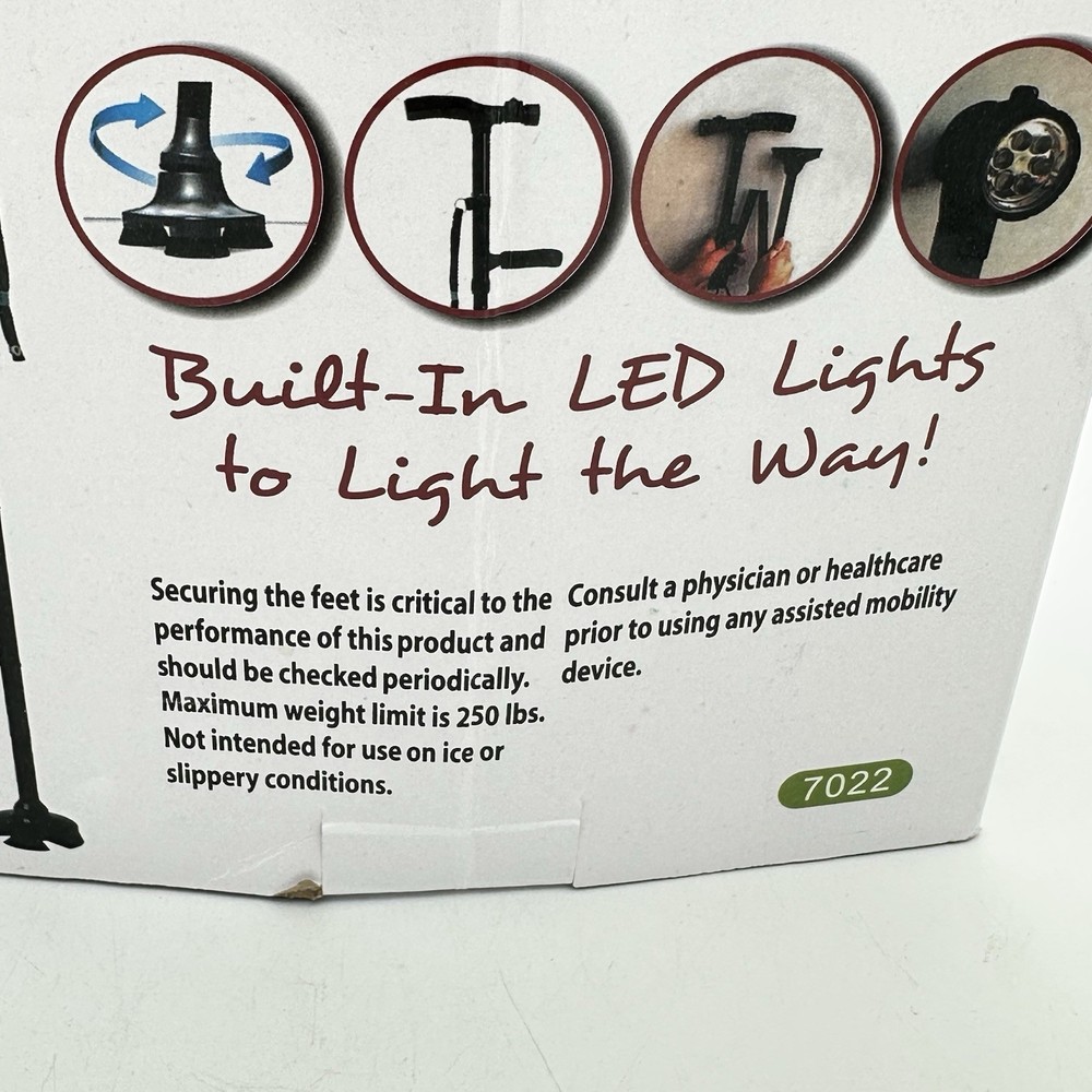 Folding Walking Cane LED Light Adjustable To Five Heights Lightweight Portable