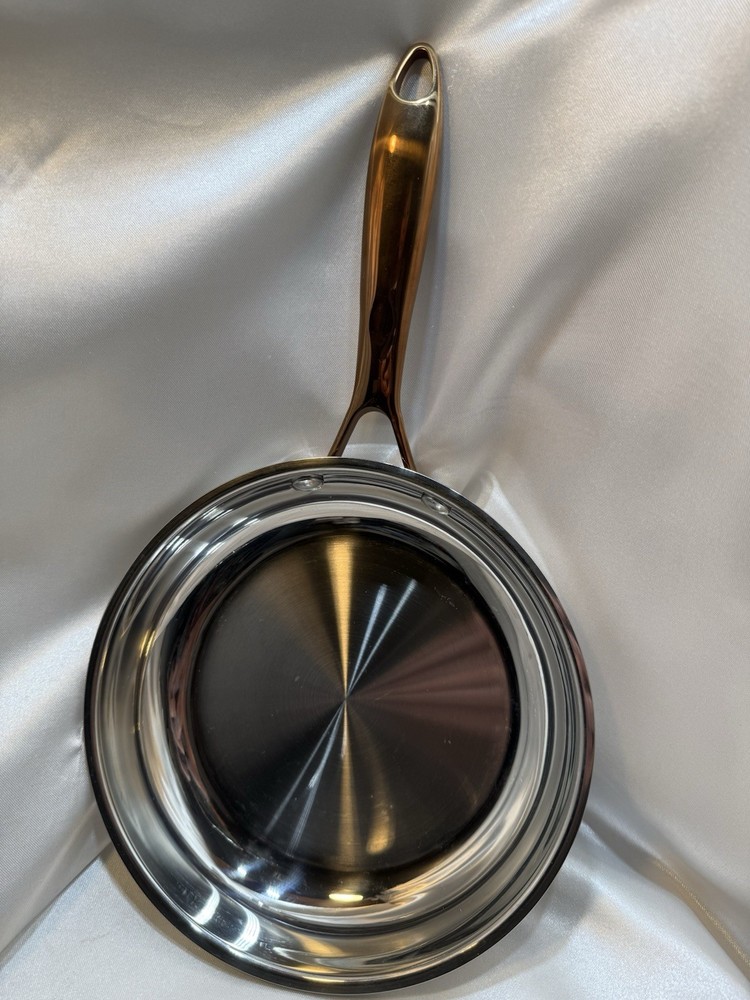Wolfgang Puck 6 PC Stainless Cookware Set Copper Handles, Knobs Glass Lids