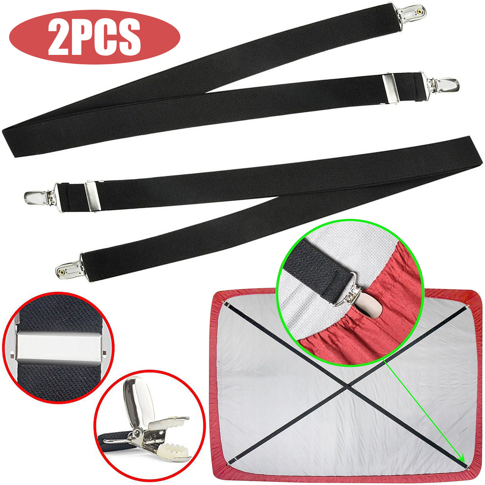2x Bed Sheet Fastener Adjustable Elastic Suspenders Straps Covers Clips Gripper