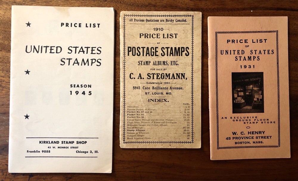 1910 - 1945 Stamp Dealer Price List Catalogs