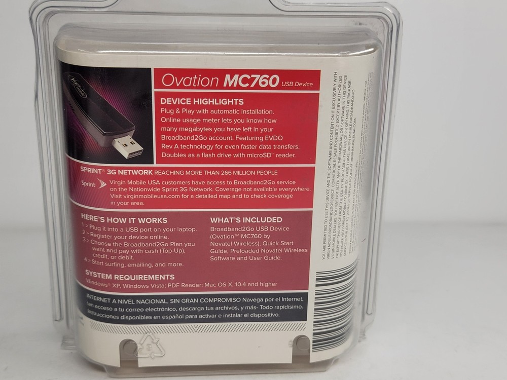 Virgin Mobile Ovation 3G Broadband2Go USB Device MC760 BRAND NEW Sealed