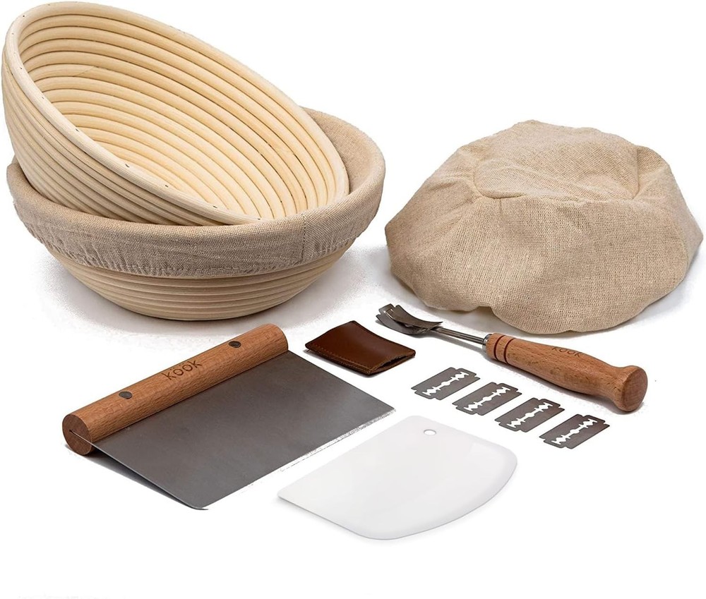 Authentic Sourdough Baking Set: 2 Rattan Proofing Baskets & Professional Tools