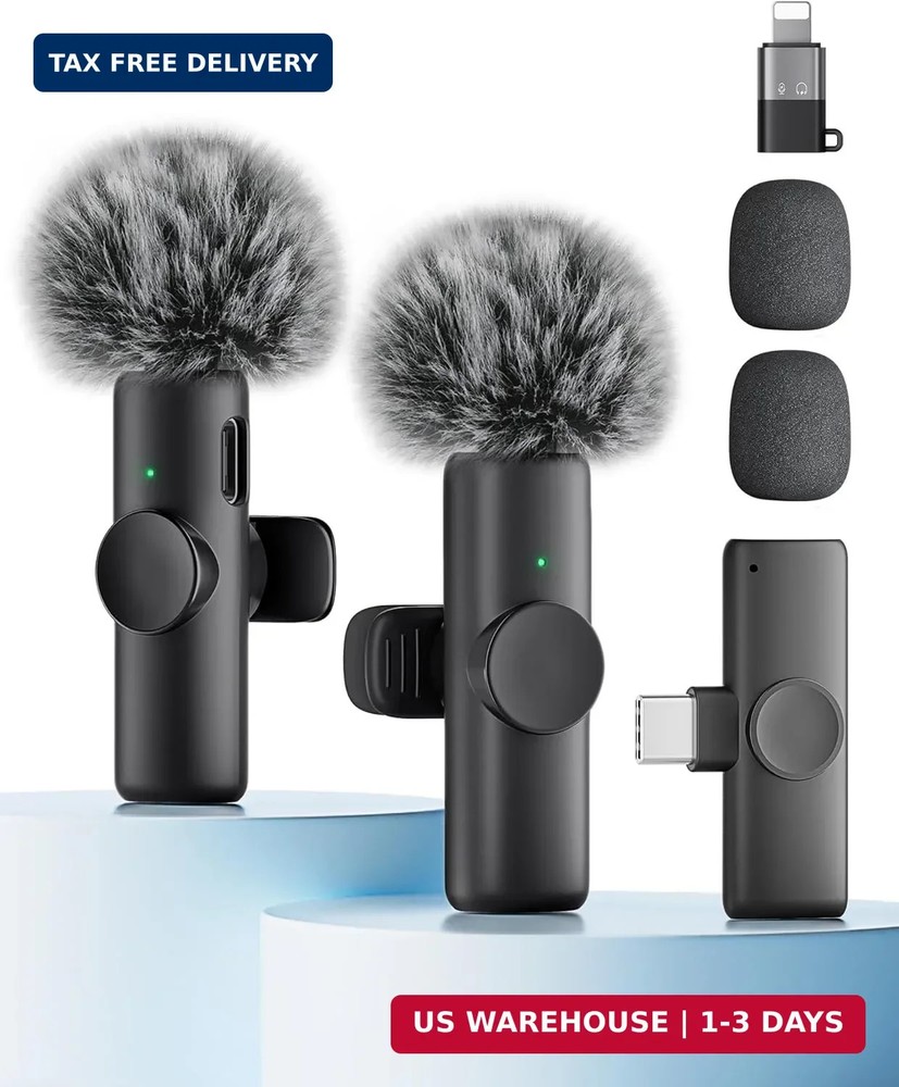 Wireless Microphone for iPhone iPad and Android Phone, 2 Pack Wireless Lavalier