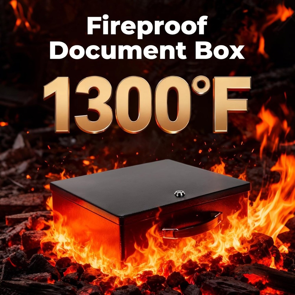 Fireproof Document Box, Fire Resistant Safe Box with Key Lock for Home, Portable
