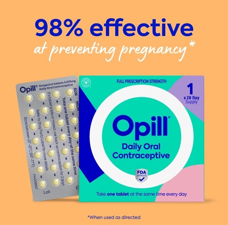 28 Day Supply Opill Norgestrel Tablets 0.075mg Daily Oral Contraceptive 12/25+