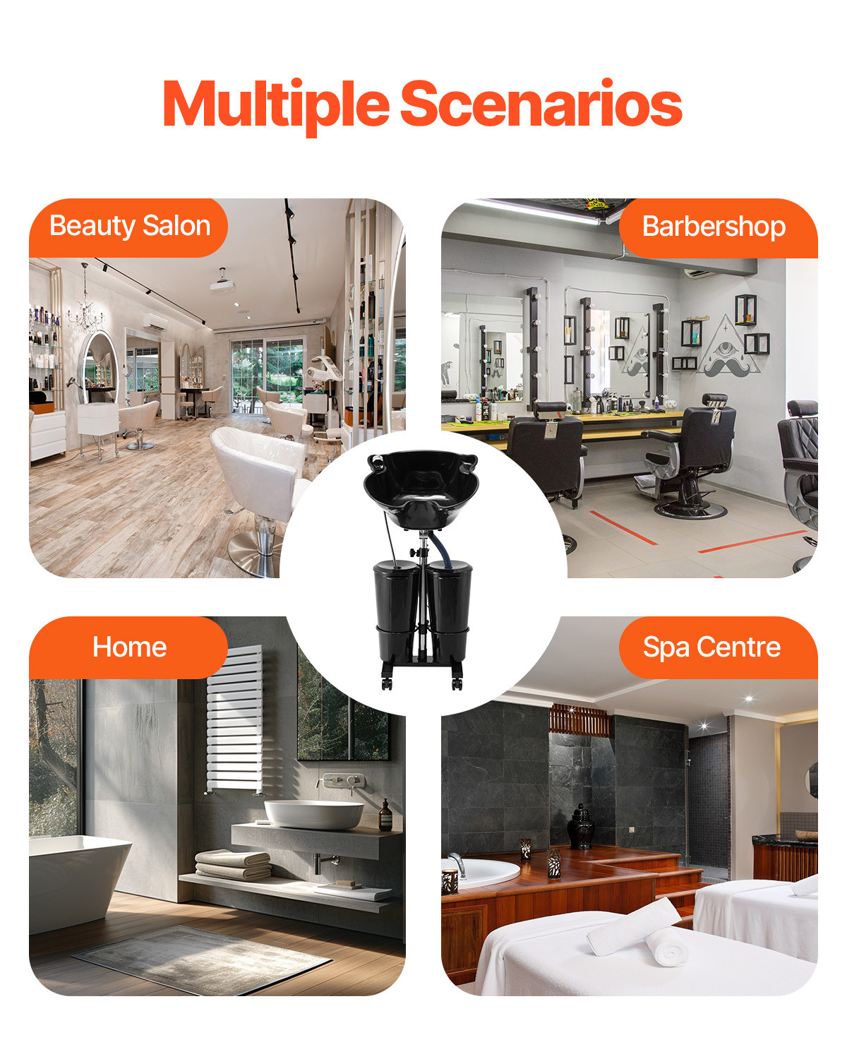 VEVO Portable Shampoo Bowl w/Drain Hose 2 Buckets Adjustable Height Salon Sink