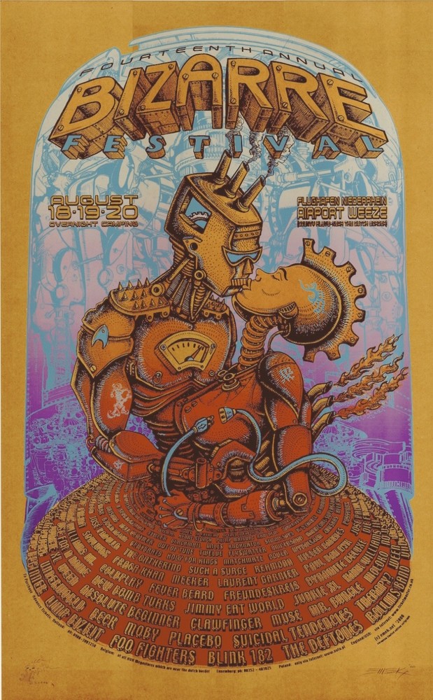 MINT & SIGNED EMEK Foo Fighters 2000 Bizarre Festival BOARD Silkscreen Poster
