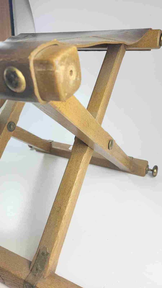Vintage Oak Leather And Brass Camp / Campaign Folding Stool
