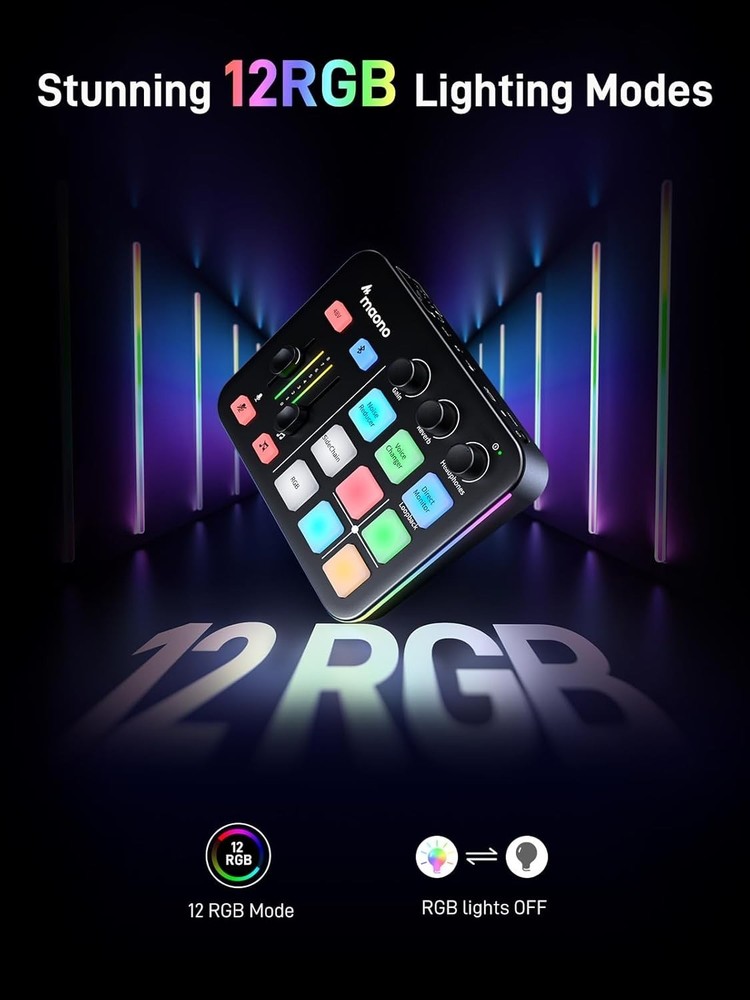 Gaming Streaming Equipment Bundle: Audio Interface Mixer and XLR Dynamic Mic RGB