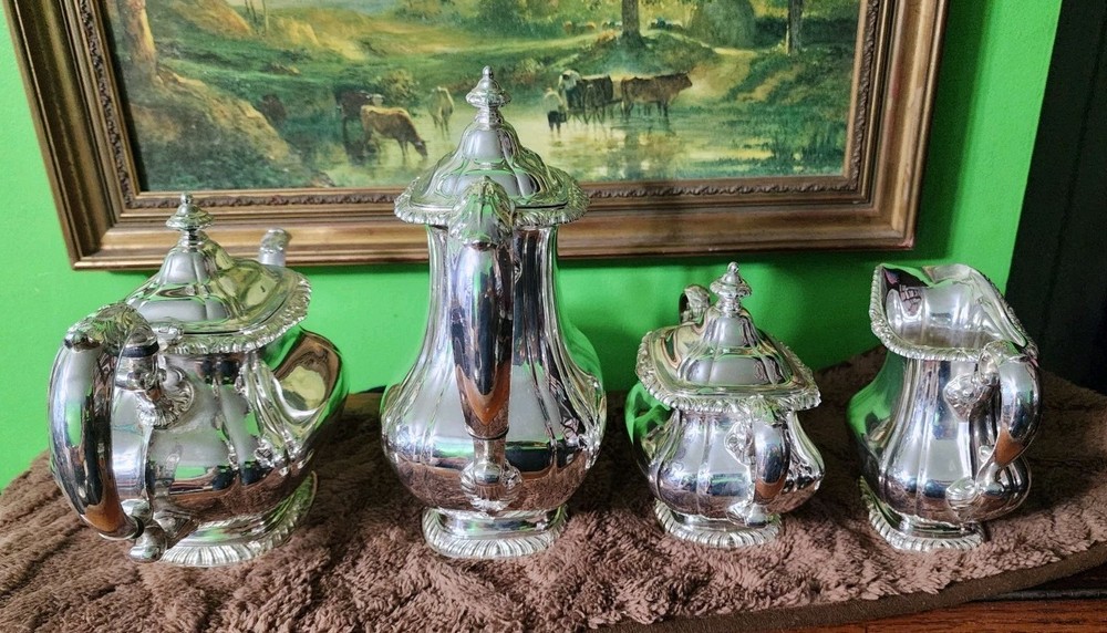 😎NICE! GORHAM ANTIQUE SHELL & GADROON SILVERPLATED 4pc COFFEE & TEA SET☕️🍵🍚🥛