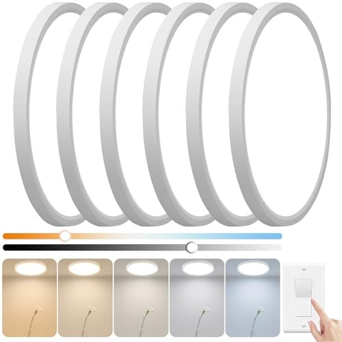 2640LM LED Flush Mount Ceiling Light, 24W Dimmable & 5 CCT 6 Pack White