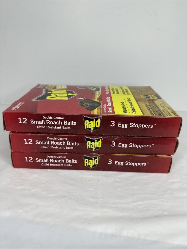 3 pk RAID Small Roach Bait Double Control - 36 Baits PLUS 9 Egg Stoppers