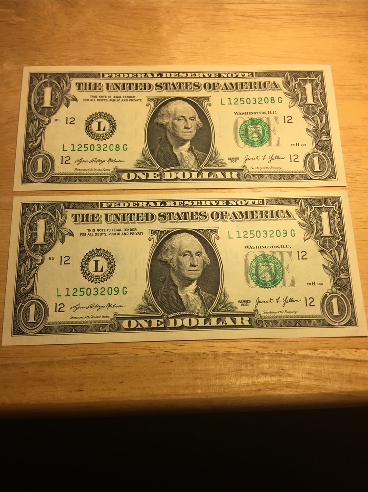2021 Consecutive $1 Bill Errors~wet Ink Transfer On Reverse