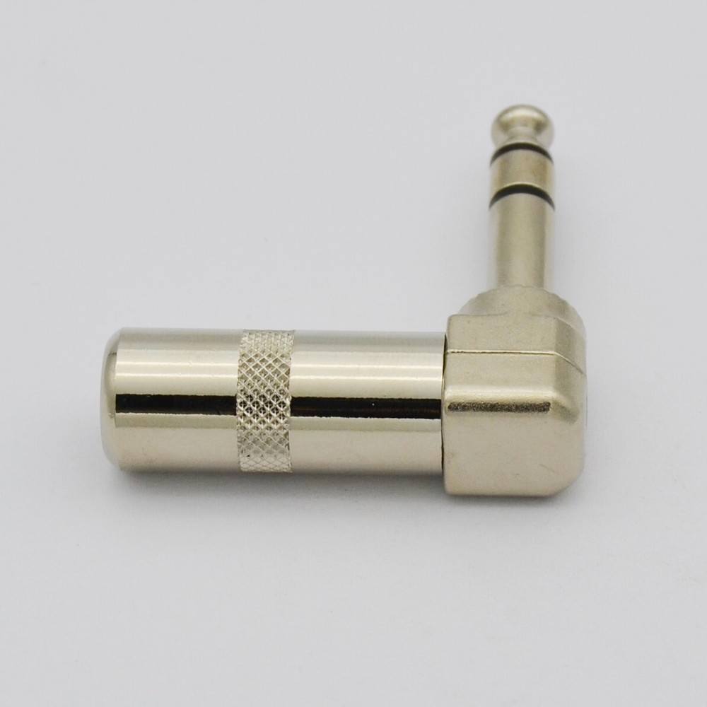2x Right Angle Mono Jack Plug Connector for TRS Cable Silver 6.35mm Male Plug