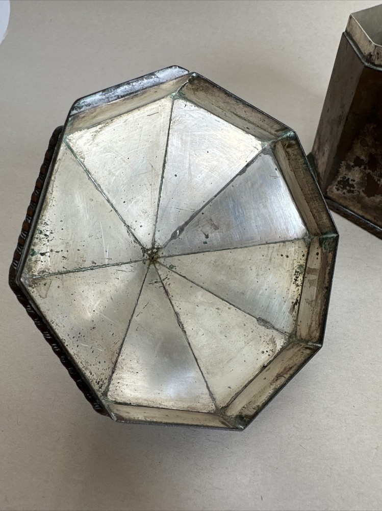 Silver Plated Octagon Lidded Canister with Unique Crest