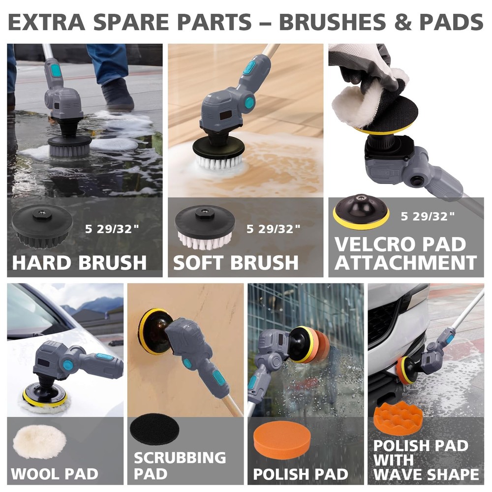 20V Cordless Spin Scrubber with Replaceable Battery, Electric Cleaning Brush ...