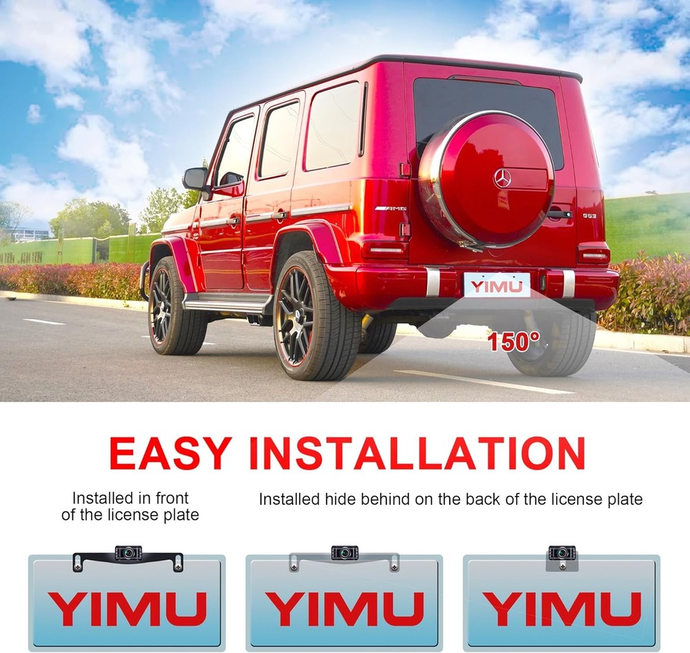 YIMU Backup Camera System with License Plate Backup Reverse Camera, Easy Install