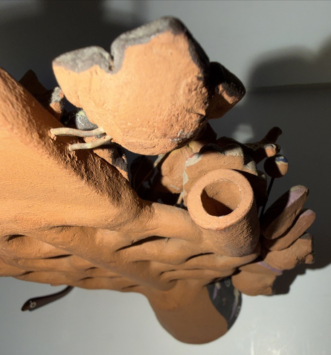 Mexican Clay TREE of LIFE Handmade Multi Color Folk Art Candelabra 12.5" Tall