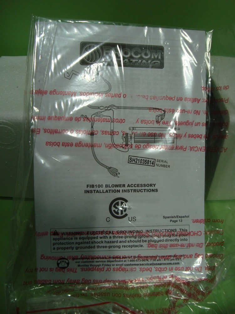 Procom Heating FIB100 Fireplace Blower New in Box