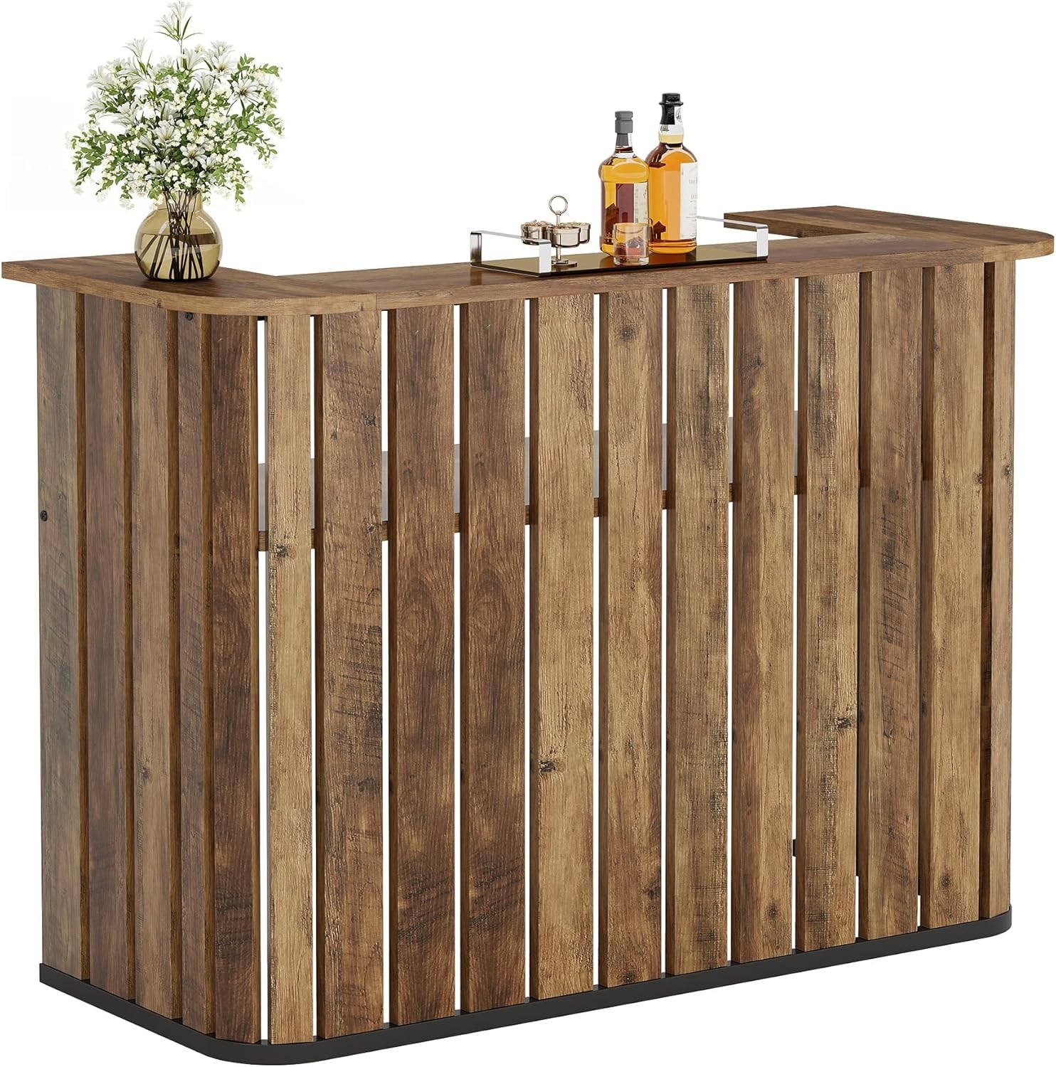 63'' Home Bar Unit, Farmhouse Liquor Bar Table with Storage Shelves, Bar Cabinet