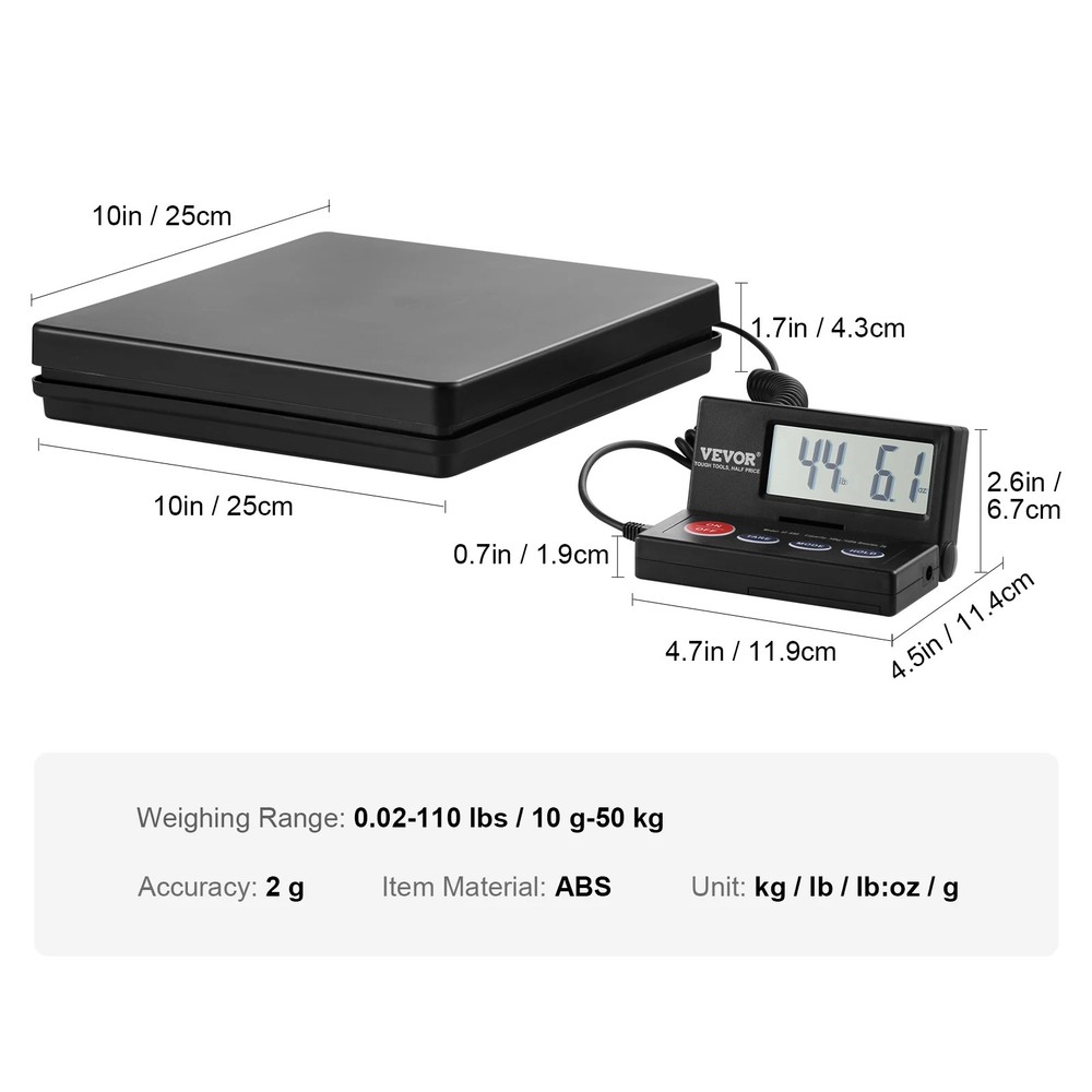110 Lbs Digital Postal Shipping Scale with Timer 90° Foldable LCD Screen AC/DC