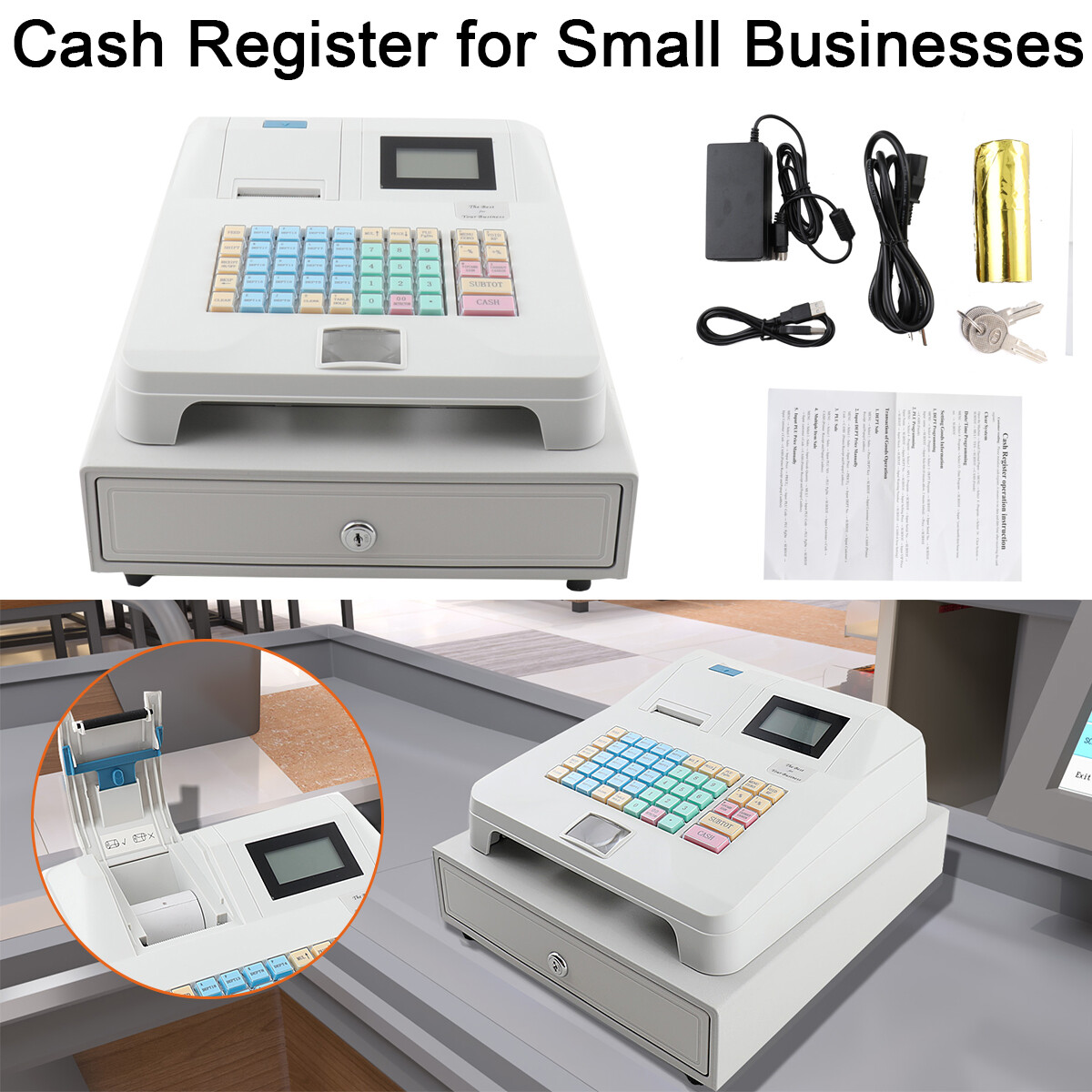 48 Key Electronic Cash Register LED Display Retail POS System Cash Register 12V