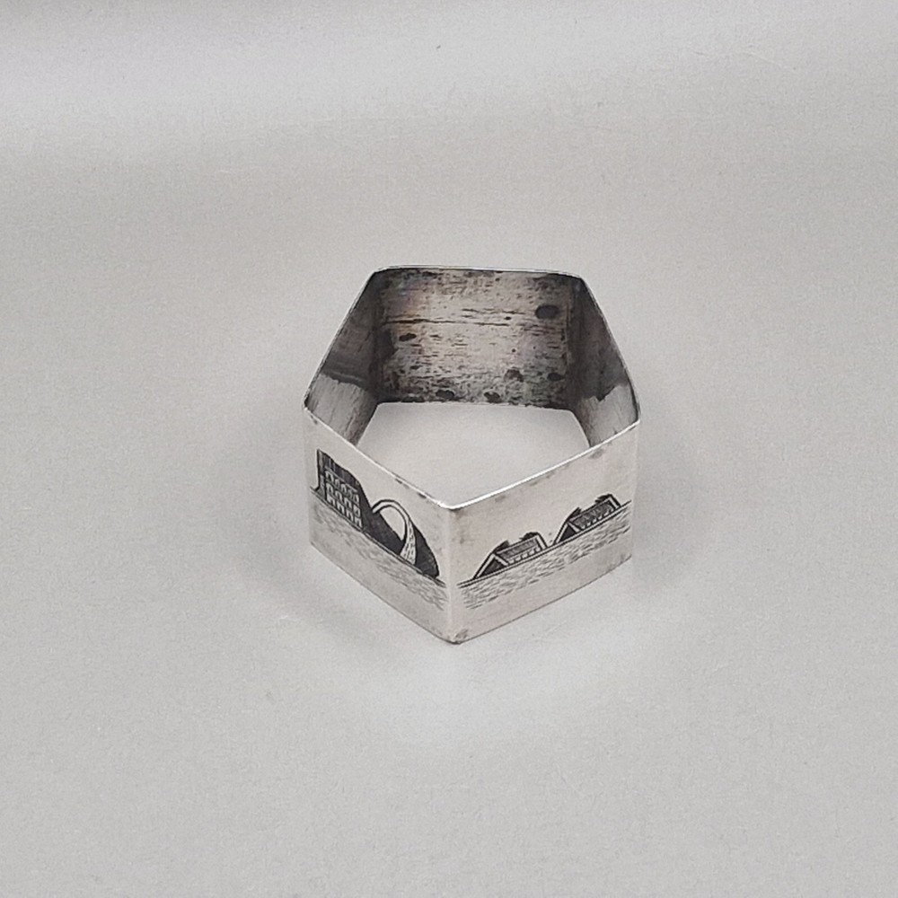Persian Sterling Silver and Niello Hexagonal Napkin Ring