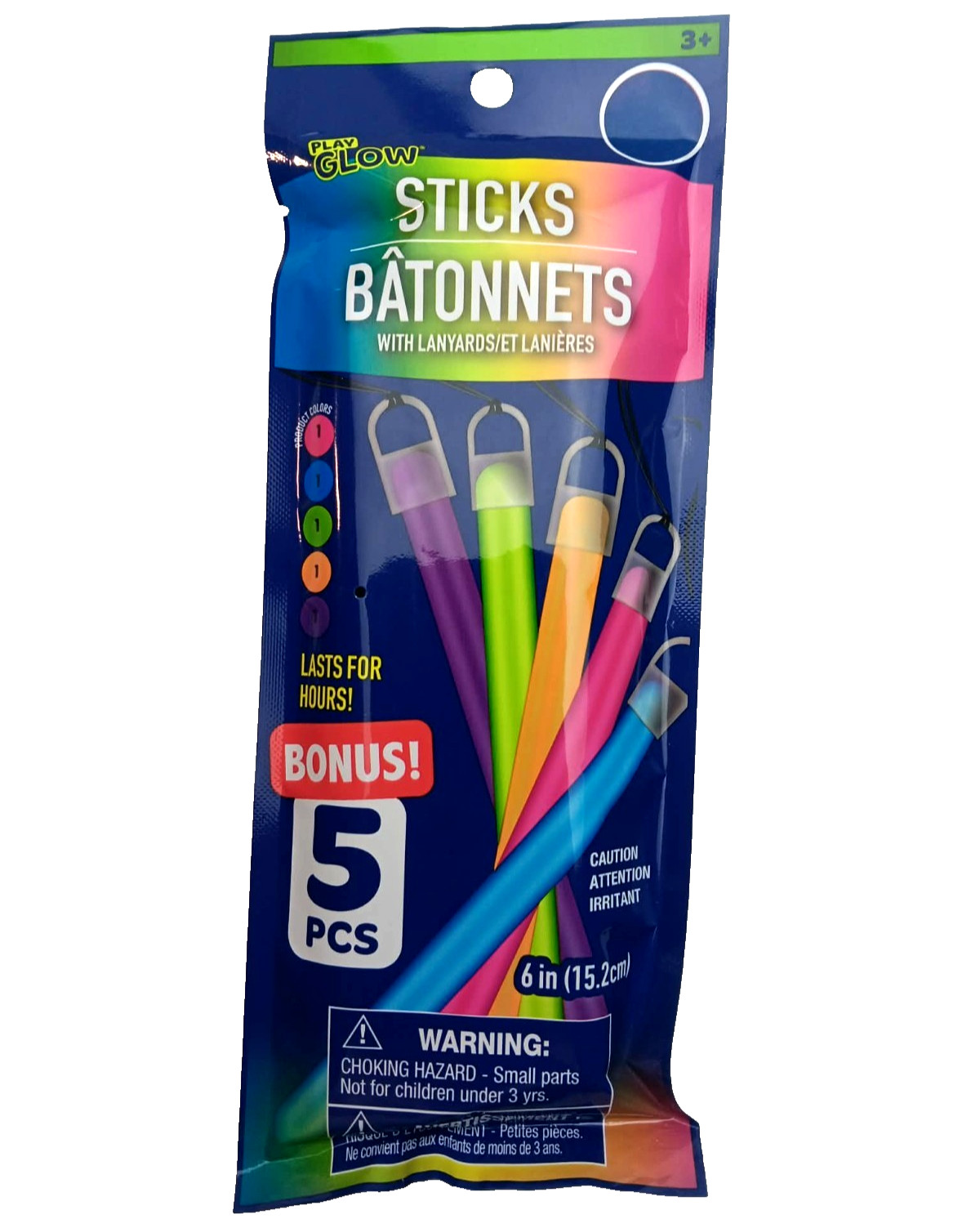 (Pack of 5) Glow Sticks w/ Lanyards 5 Different Colors 6 Inch Last For Hours