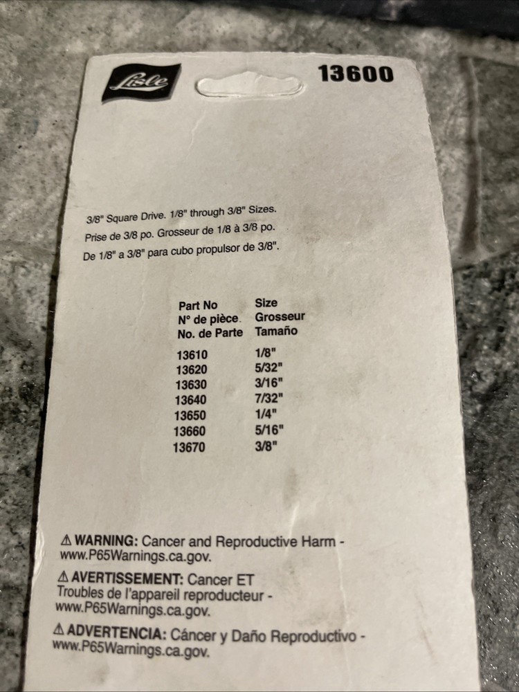 Lisle 13600 7pc 3/8" Dr. Hex Bit Set