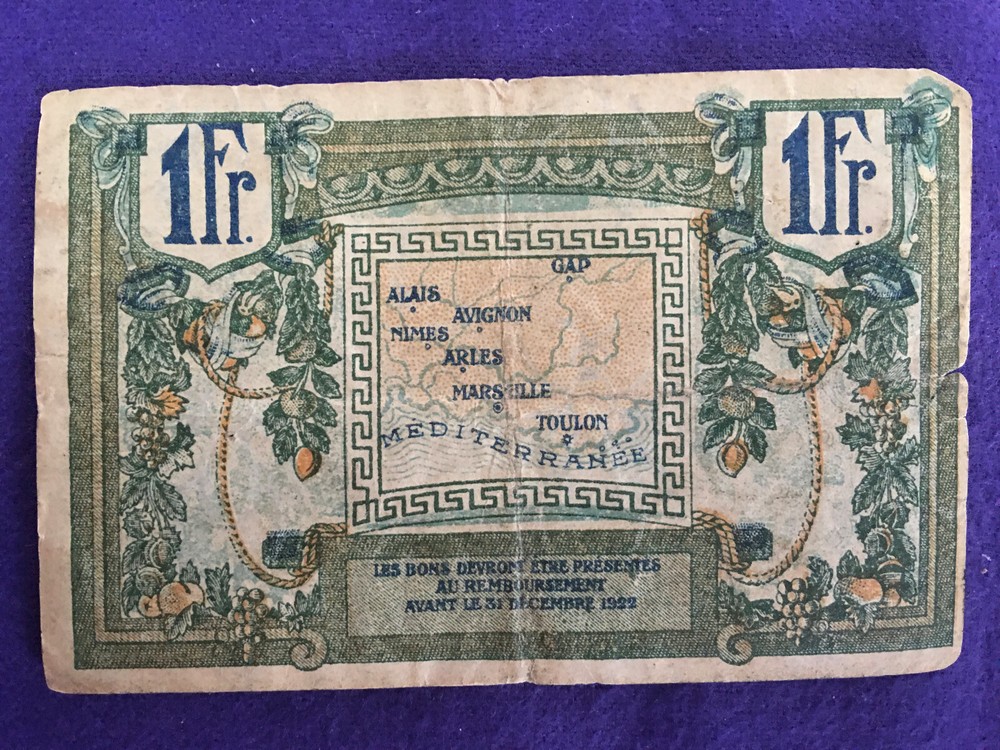 FRANCE 1922 REGION PROVENCALE 1 FRANC NOTE