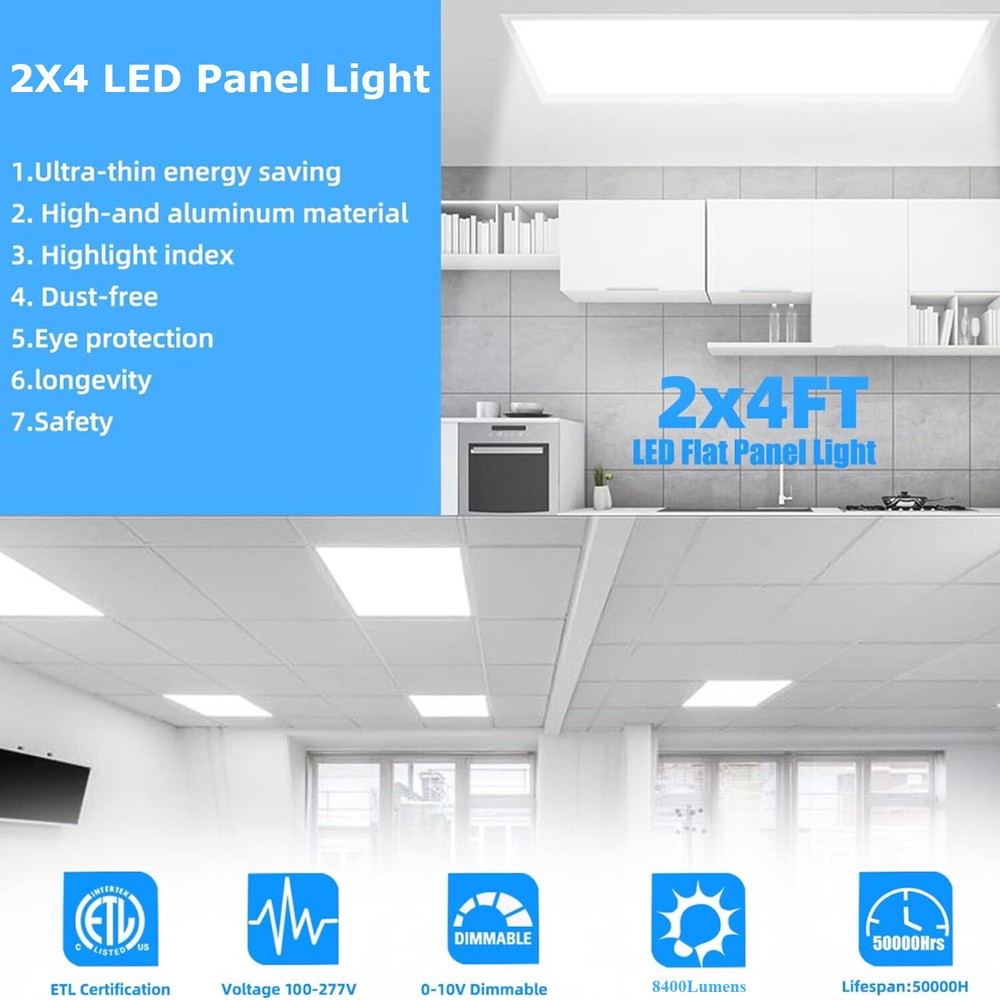 4PC 2x4 LED Flat Panel Light Drop Ceiling 0-10V Dimmable,75W,100-277V,ETL Listed