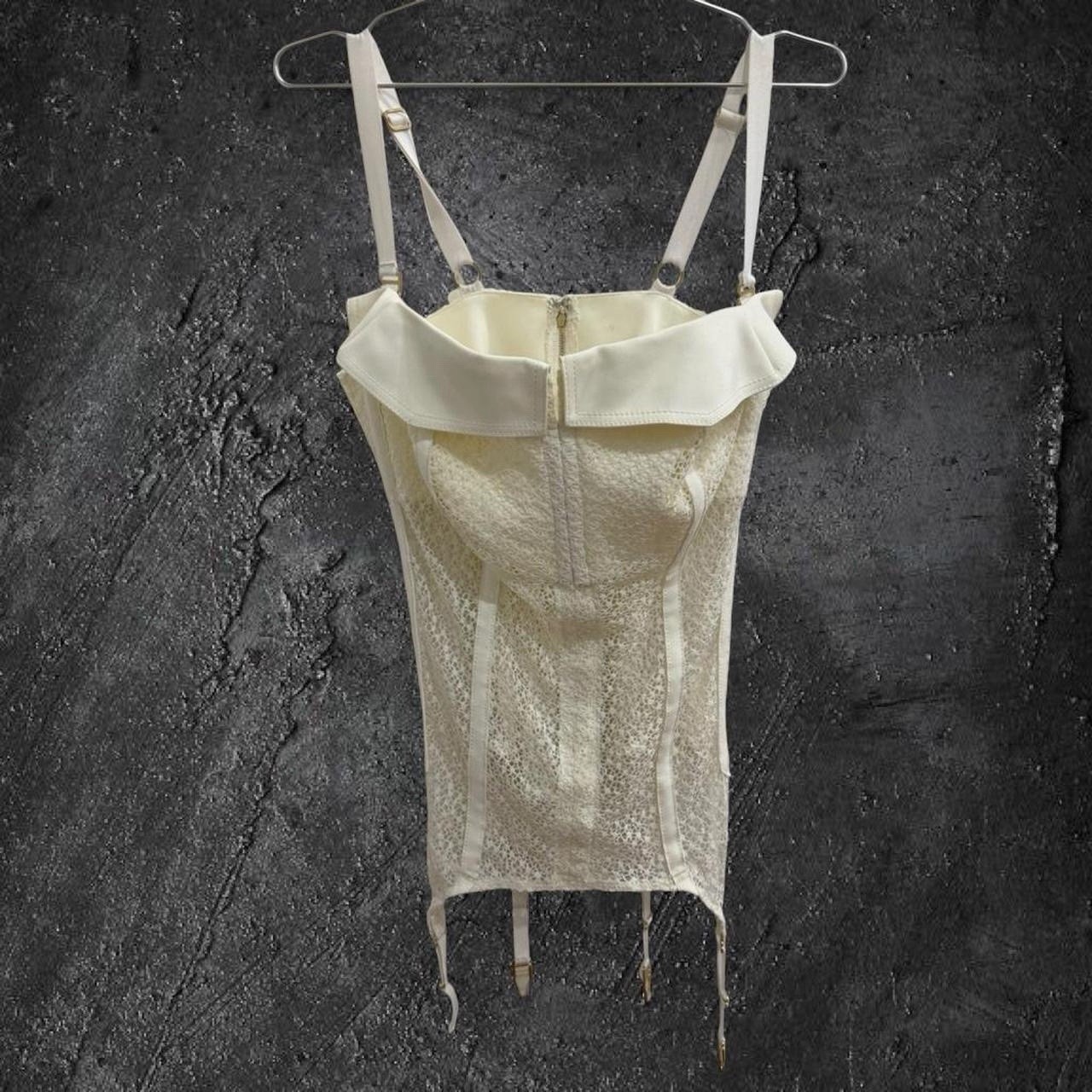 Rare Dion Lee Ivory Lace Corset Top with Garter Straps Size Large/XL