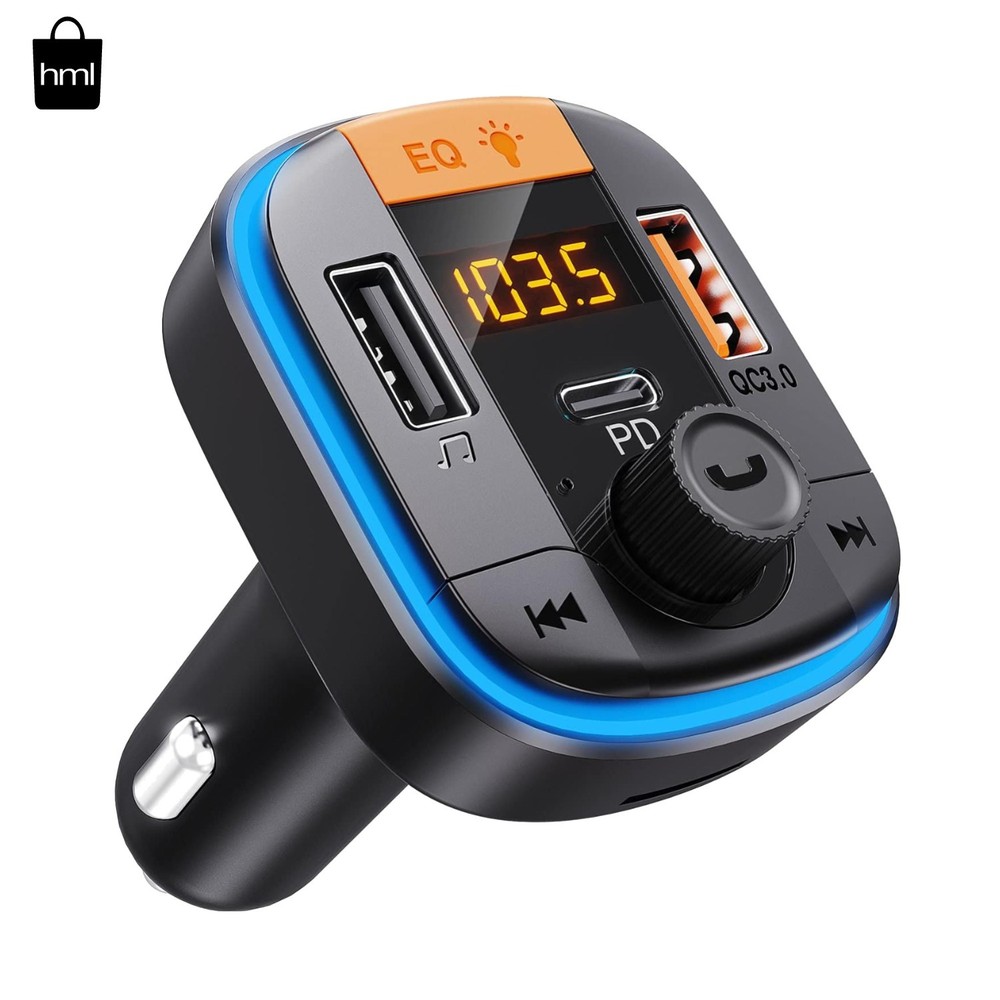 Bluetooth FM Transmitter 5.0 with PD20W & QC3.0 Fast Charging - Hands-Free Music