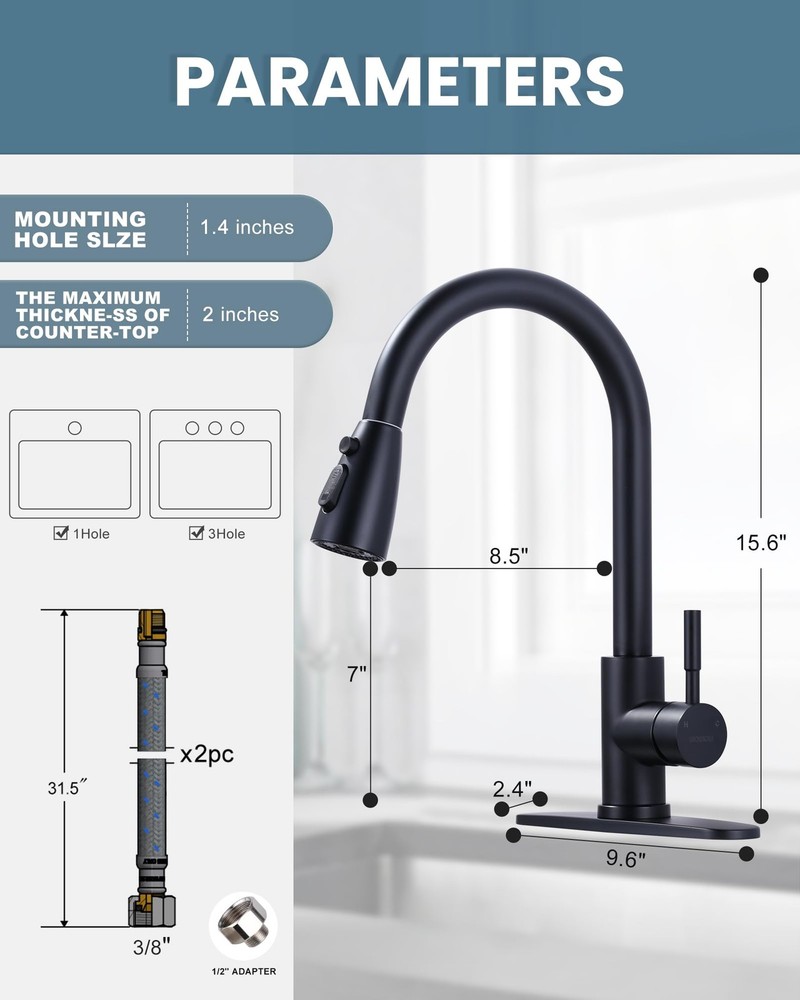 Touchless Kitchen Faucet with Sprayer, Smart Motion Sensor Matte Black Kitche...