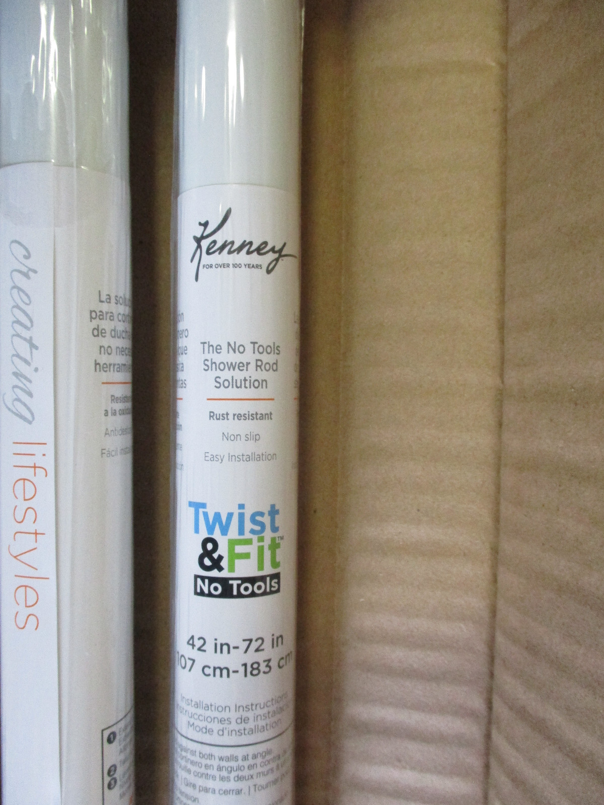 6 PACK CASE WHITE 42 In - 72 In Steel Twist & Fit Tension Shower Curtain Rod U20