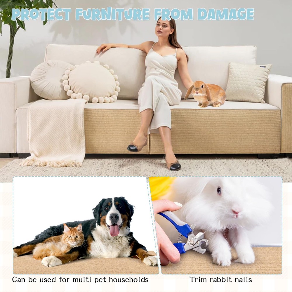 Rabbit Scratch Pad 3.28FT Self Adhesive Cuttable Rabbit Scratching Pad with S...
