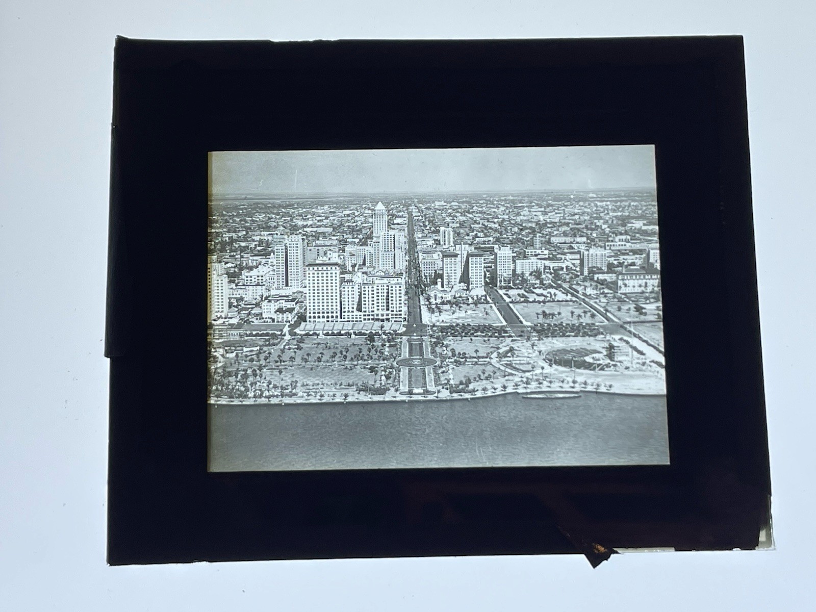 Circa 1940 Glass Slide 3 1/4 X 4 Downtown Miami Beachfront Flagler Street