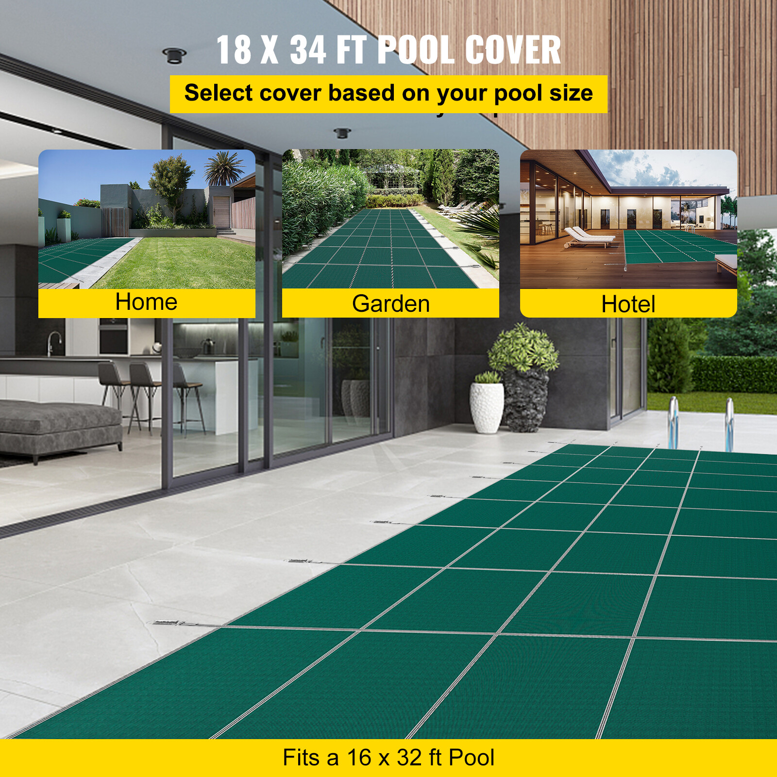 VEVOR Inground Pool Safety Cover Fits 16x32ft W/Center Step High Strength PP