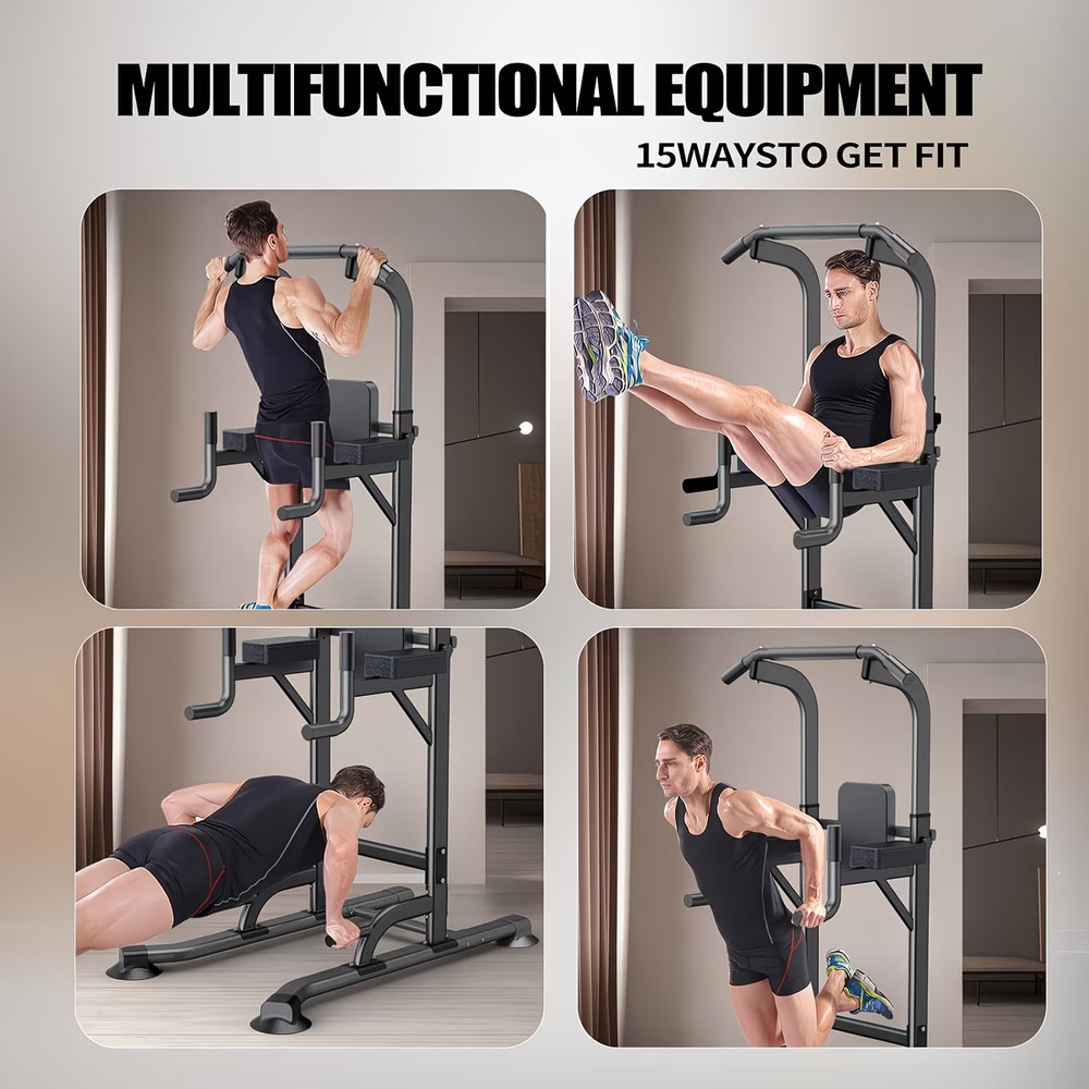 Power Tower Dip Station, Adjustable Height, Multi-Functional Strength Training W