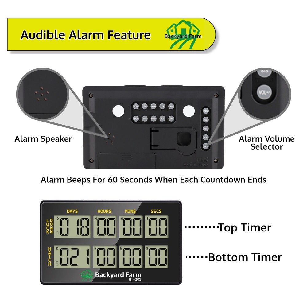 Egg Incubator Dual Countdown Hatch Timer Double Count Down Days Hours Minute Sec