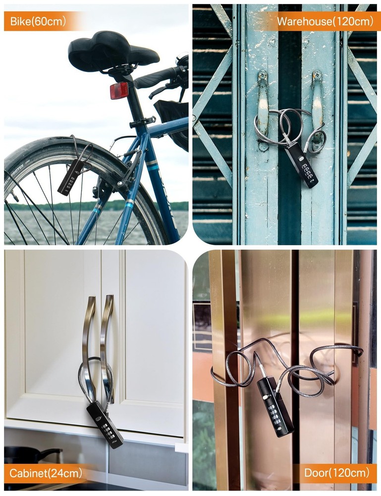 4-Digit Combination Cable Lock with 3 Replaceable Steel Cables for Gate, Bike...