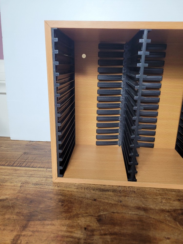 CD STORAGE BOX, 60 CD HOLDER, TIMBER AND PLASTIC CONSTRUCT
